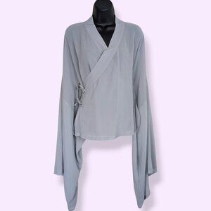 Grey Sheer Kimono-Style Cover Top